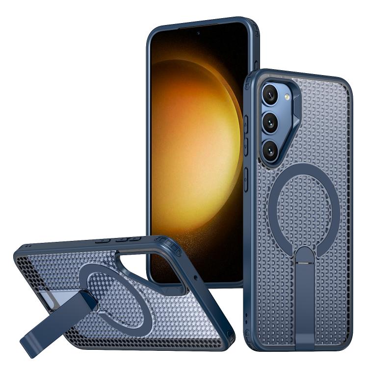 

For Samsung Galaxy S23+ 5G kalebol Honeycomb Cooling MagSafe Holder Phone Case(Blue)