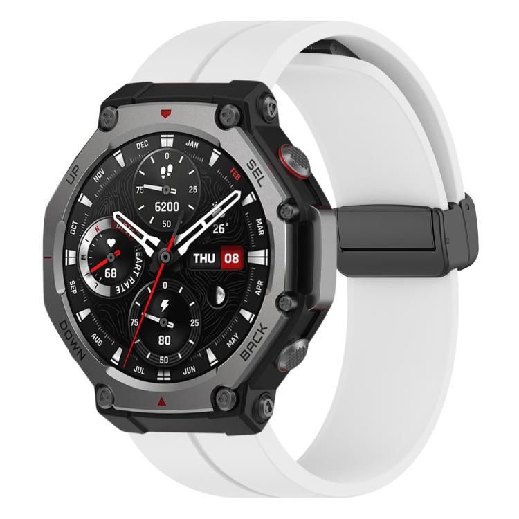 

For Amazfit T-Rex 3 xDfind Flat Head Groove Folding Black Buckle Silicone Watch Band(White)
