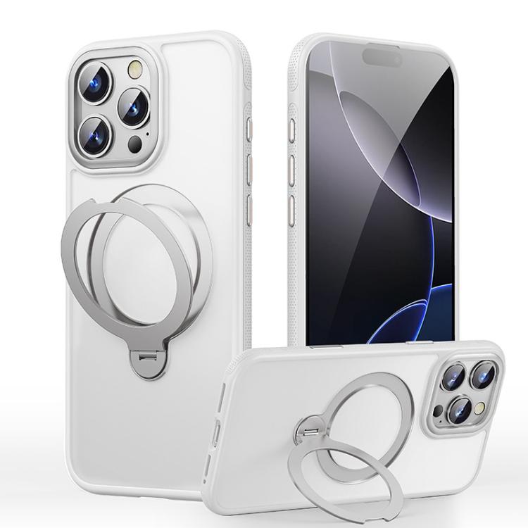 

For iPhone 16 Pro Max Gear-Style Stress Relief 360 Rotation Holder MagSafe Phone Case(White)