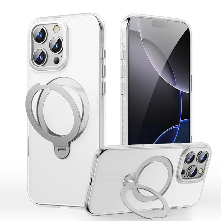 

For iPhone 16 Pro Max Gear-Style Stress Relief 360 Rotation Holder MagSafe Phone Case(Transparent)