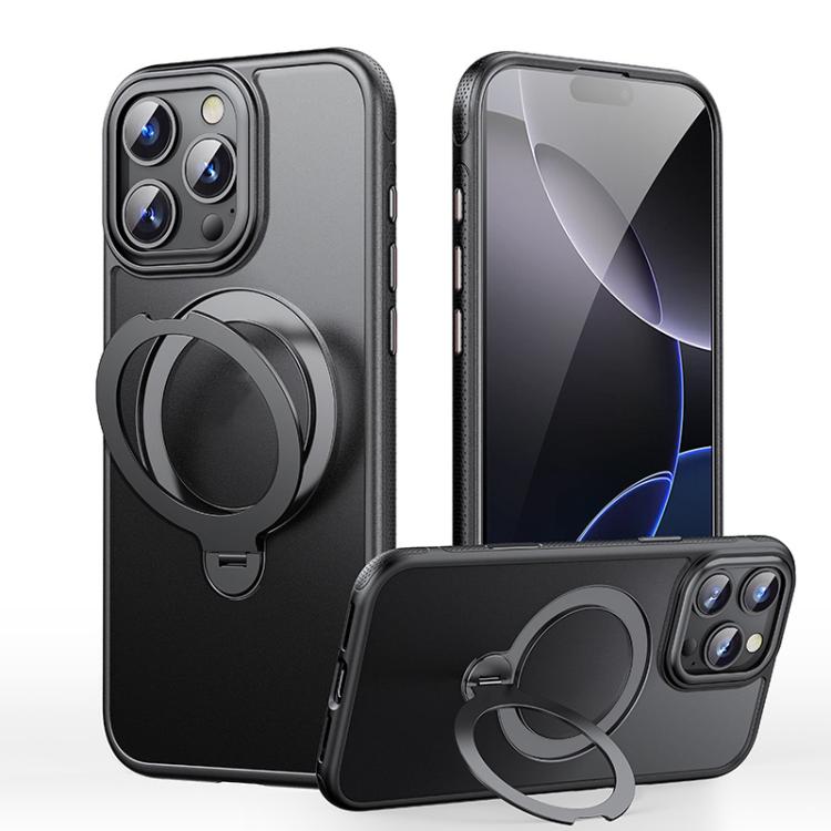 

For iPhone 16 Pro Gear-Style Stress Relief 360 Rotation Holder MagSafe Phone Case(Black)