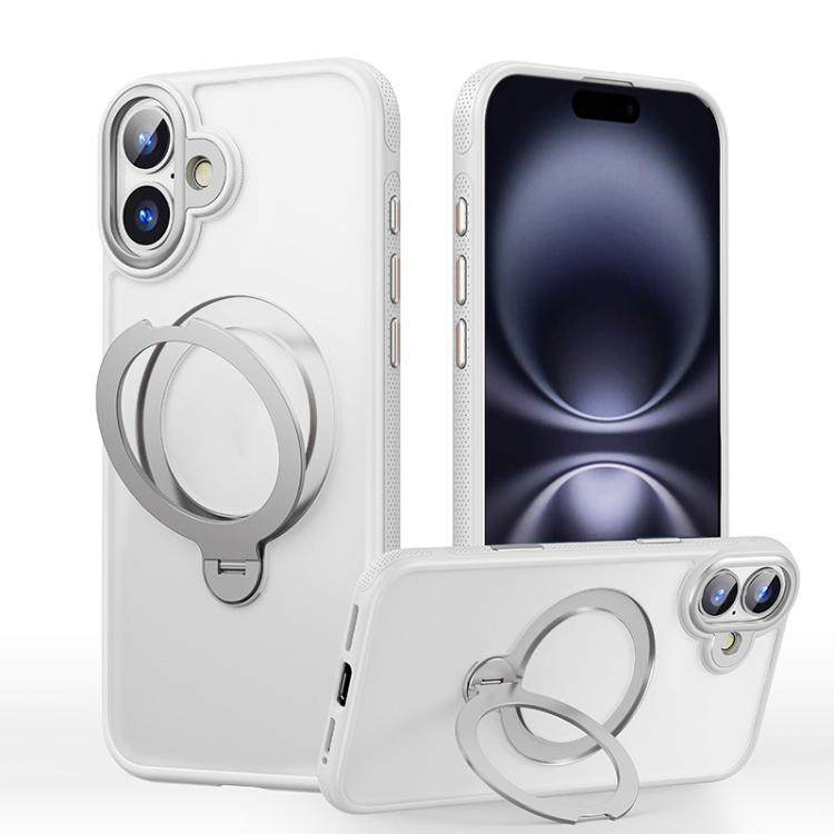 

For iPhone 16 Gear-Style Stress Relief 360 Rotation Holder MagSafe Phone Case(White)