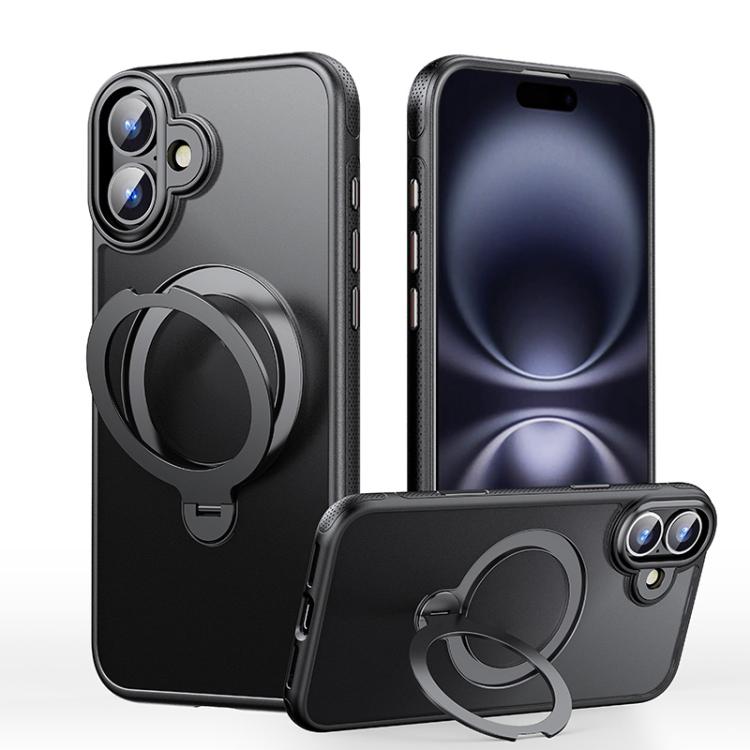 

For iPhone 16 Gear-Style Stress Relief 360 Rotation Holder MagSafe Phone Case(Black)