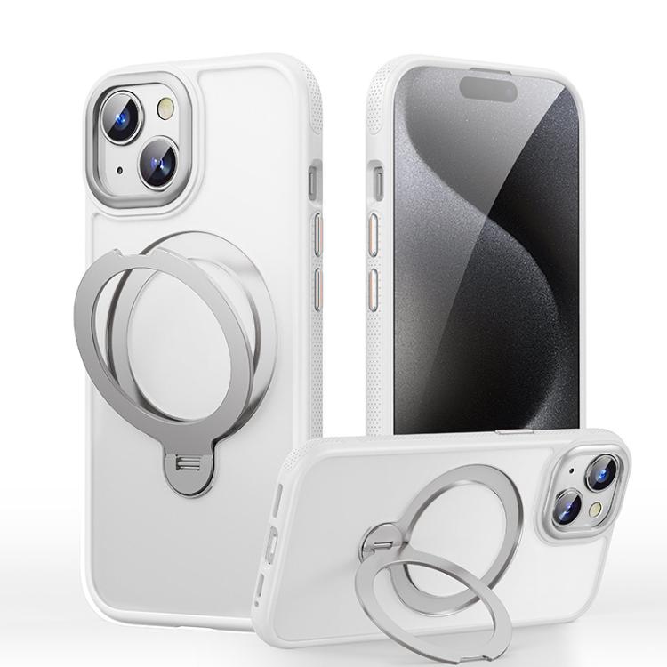 

For iPhone 14 Gear-Style Stress Relief 360 Rotation Holder MagSafe Phone Case(White)