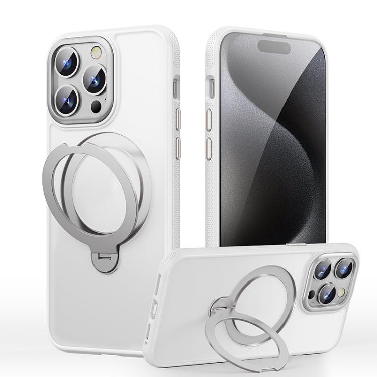 

For iPhone 14 Pro Max Gear-Style Stress Relief 360 Rotation Holder MagSafe Phone Case(White)