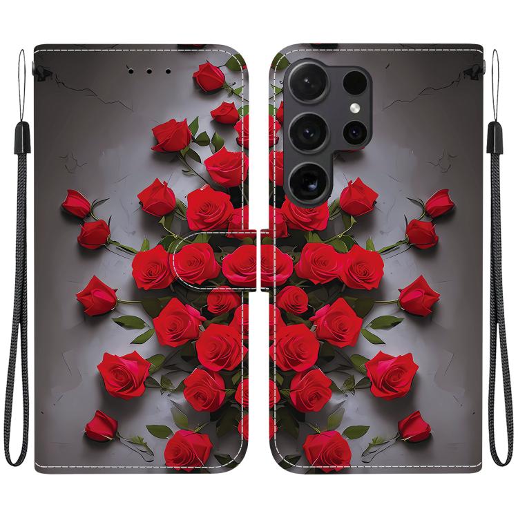 

For Samsung Galaxy S25 Ultra 5G Crystal Texture Colored Drawing Leather Phone Case(Red Roses)