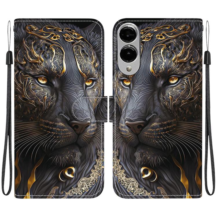 

For Samsung Galaxy S25 Edge 5G Crystal Texture Colored Drawing Leather Phone Case(Black Gold Lion)