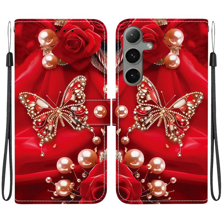 

For Samsung Galaxy S24+ 5G / S25+ 5G Crystal Texture Colored Drawing Leather Phone Case(Pearl Butterfly Rose)
