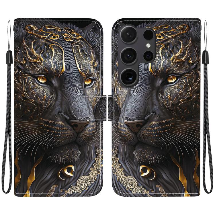 

For Samsung Galaxy S24 Ultra 5G Crystal Texture Colored Drawing Leather Phone Case(Black Gold Lion)