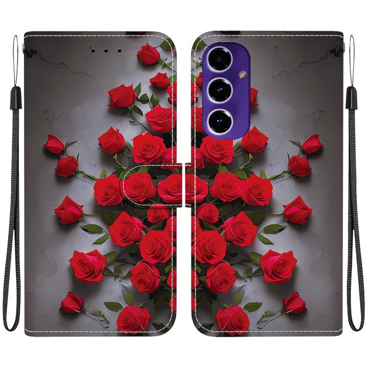 

For Samsung Galaxy S24 FE 5G Crystal Texture Colored Drawing Leather Phone Case(Red Roses)