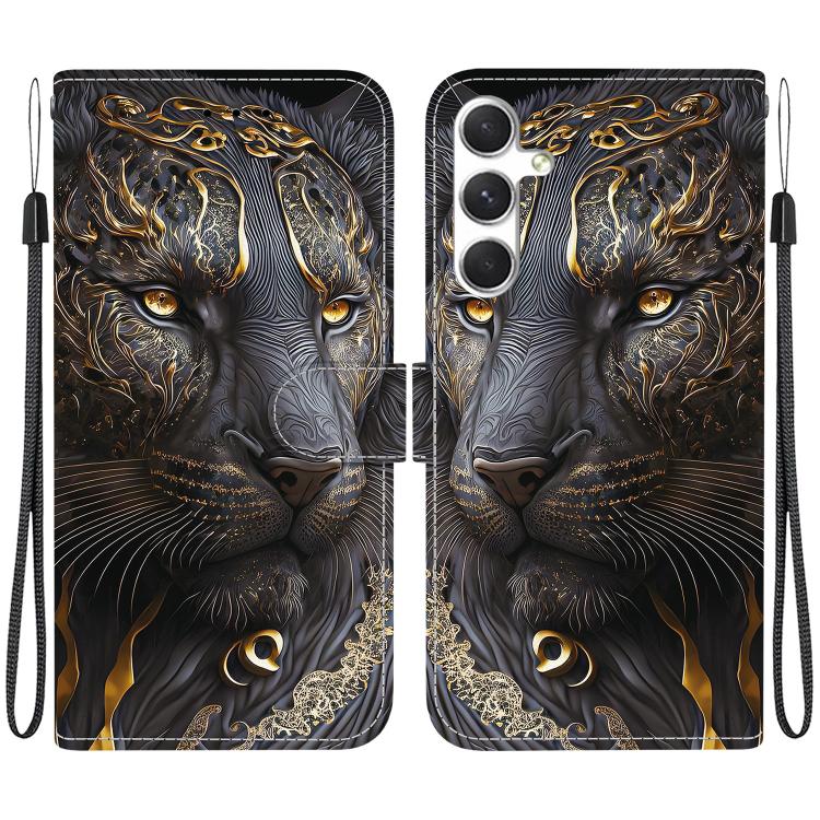 

For Samsung Galaxy S24 5G / S25 5G Crystal Texture Colored Drawing Leather Phone Case(Black Gold Lion)