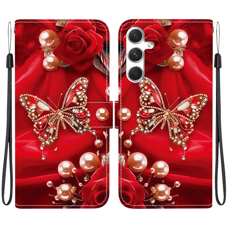 

For Samsung Galaxy S24 5G / S25 5G Crystal Texture Colored Drawing Leather Phone Case(Pearl Butterfly Rose)