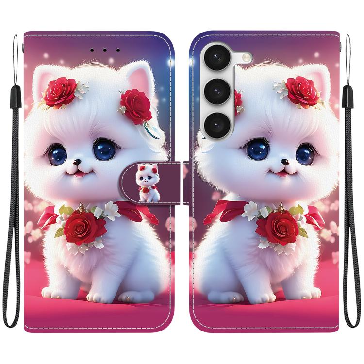 

For Samsung Galaxy S23+ 5G Crystal Texture Colored Drawing Leather Phone Case(Rose Cat)