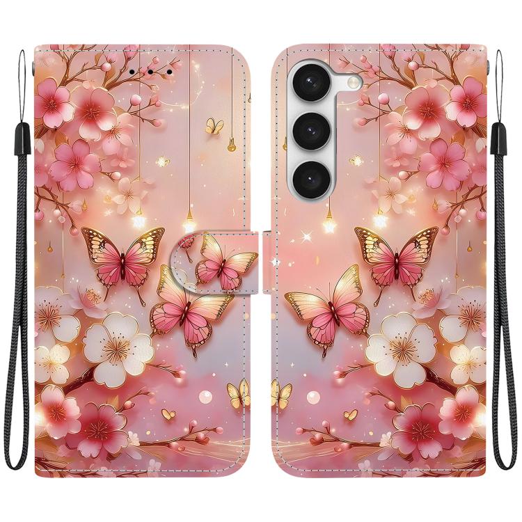 

For Samsung Galaxy S23 5G Crystal Texture Colored Drawing Leather Phone Case(Lantern Butterflies)