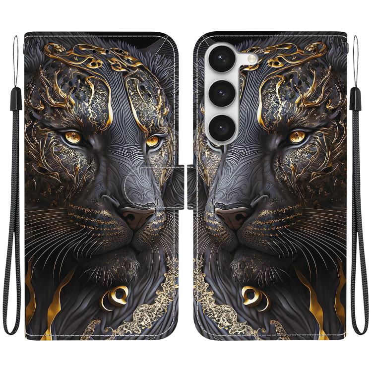 

For Samsung Galaxy S23 5G Crystal Texture Colored Drawing Leather Phone Case(Black Gold Lion)