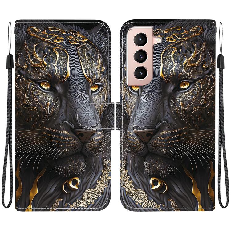 

For Samsung Galaxy S22+ 5G Crystal Texture Colored Drawing Leather Phone Case(Black Gold Lion)