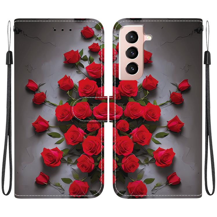 

For Samsung Galaxy S22 5G Crystal Texture Colored Drawing Leather Phone Case(Red Roses)