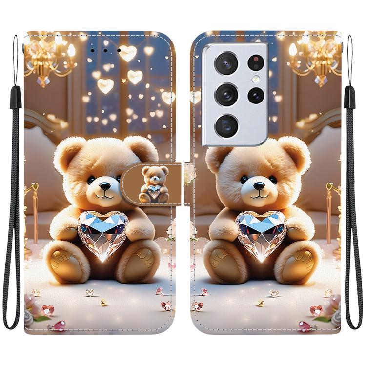 

For Samsung Galaxy S21 Ultra 5G Crystal Texture Colored Drawing Leather Phone Case(Diamond Bear)