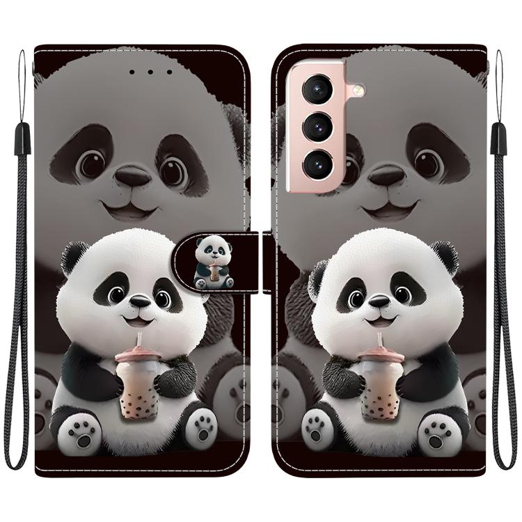 

For Samsung Galaxy S21 5G Crystal Texture Colored Drawing Leather Phone Case(Milk Tea Bear)