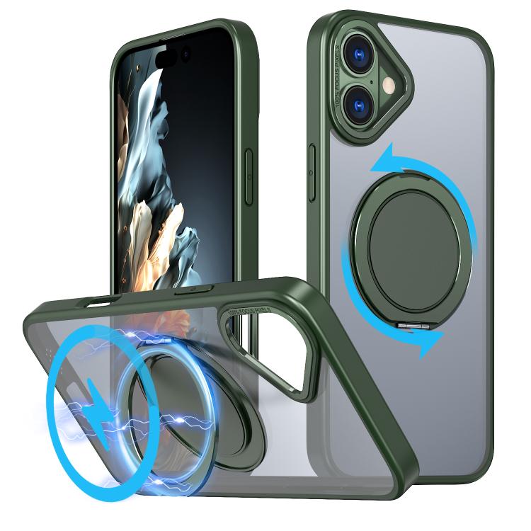 

For iPhone 16 Kalebol 360-degree Rotating MagSafe Magnetic Holder Phone Case(Green)