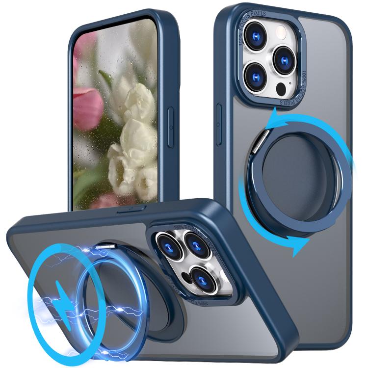 

For iPhone 16 Pro Max Kalebol 360-degree Rotating MagSafe Magnetic Holder Phone Case(Blue)