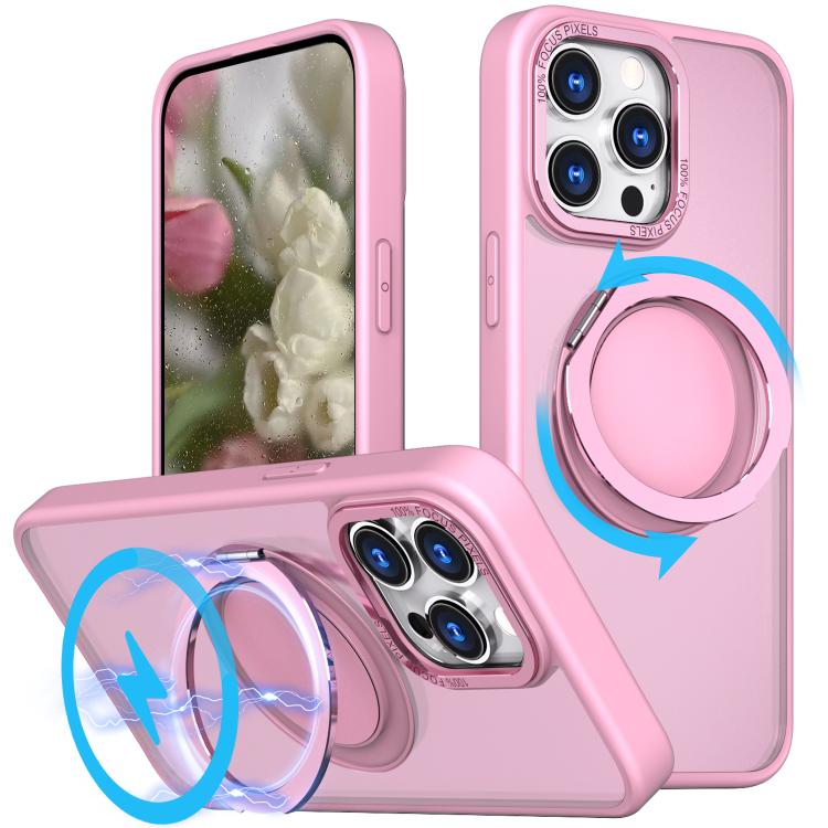 

For iPhone 16 Pro Max Kalebol 360-degree Rotating MagSafe Magnetic Holder Phone Case(Pink)