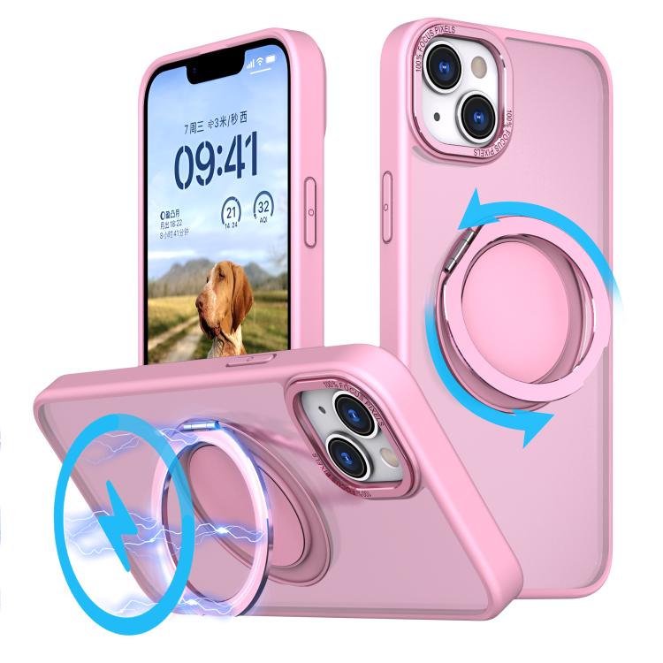 

For iPhone 14 Kalebol 360-degree Rotating MagSafe Magnetic Holder Phone Case(Pink)