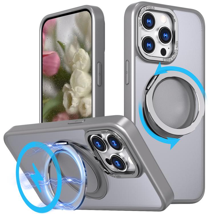 

For iPhone 14 Pro Max Kalebol 360-degree Rotating MagSafe Magnetic Holder Phone Case(Titanium Grey)