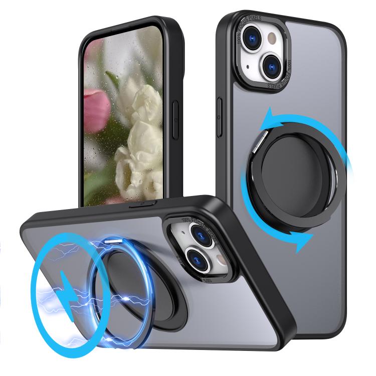 

For iPhone 15 Plus kalebol 360-degree Rotating MagSafe Magnetic Holder Phone Case(Black)