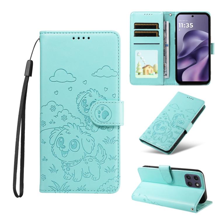 

For Motorola Moto G17 / G17 Power 4G Embossed Heart Dog RFID Blocking Wallet Leather Phone Case(Green)