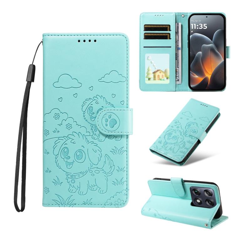 

For Motorola Signature 5G / X70 Air Pro Embossed Heart Dog RFID Blocking Wallet Leather Phone Case(Green)