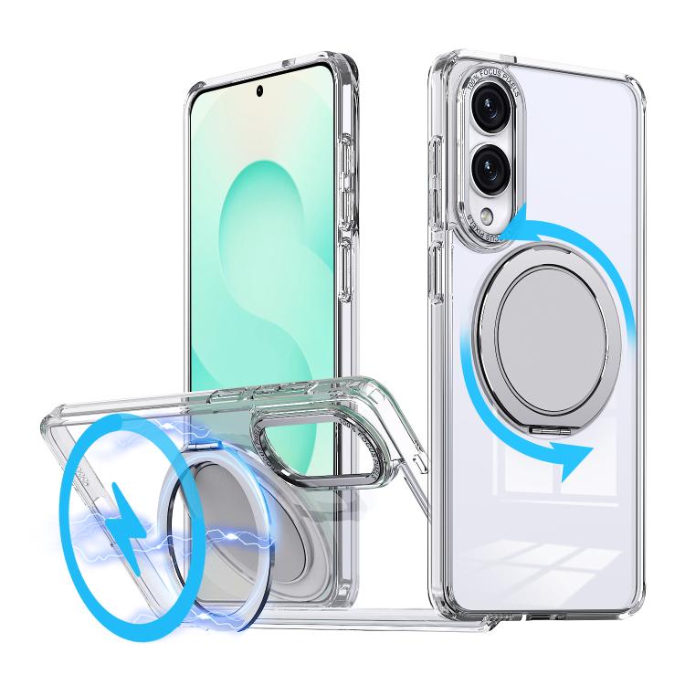 

For Samsung Galaxy S25 Edge 5G Kalebol 360-degree Rotating MagSafe Magnetic Holder Phone Case(Transparent)