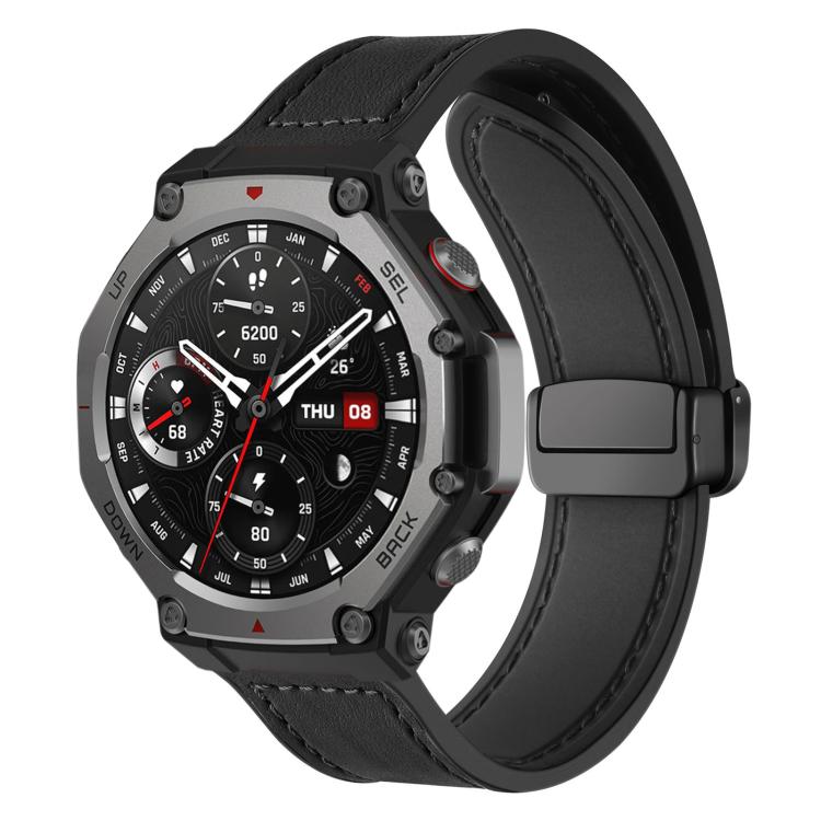 

For Amazfit T-Rex 3 xDfind Crazy Horse Pattern Silicone Skin Magnetic Buckle Watch Band(Black)