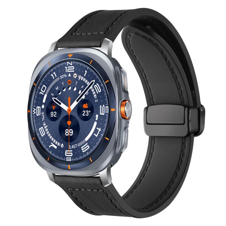 

For Samsung Galaxy Watch Ultra / Ultra 2025 xDfind Crazy Horse Pattern Silicone Skin Magnetic Buckle Watch Band(Black)