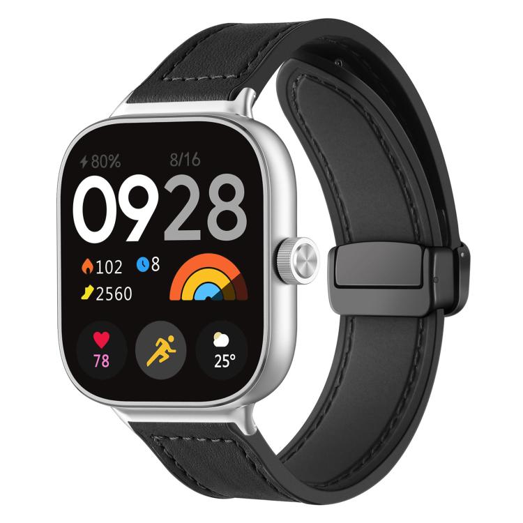 

For Xiaomi Smart Band 9 Pro/8 Pro/Redmi Watch 5/4 xDfind Crazy Horse Pattern Silicone Skin Magnetic Buckle Watch Band(Black)