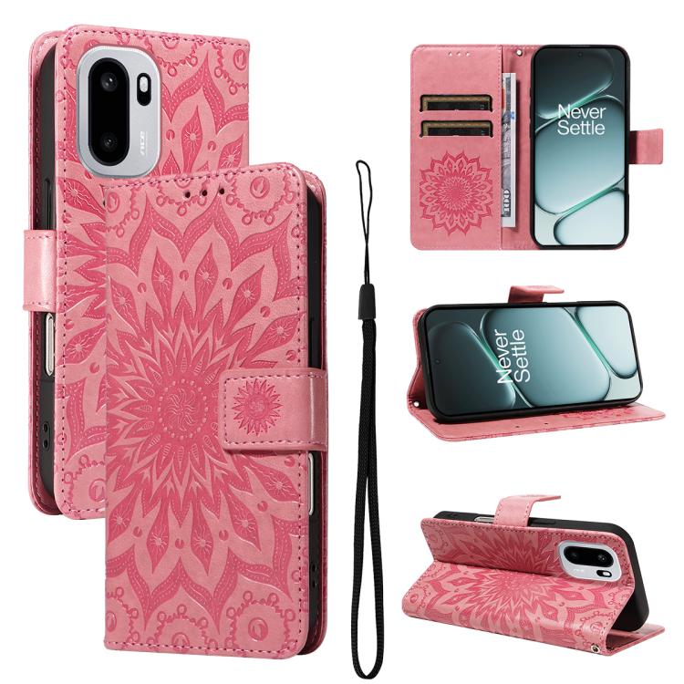 

For OnePlus Ace 6 5G Embossed Sunflower Pattern Flip Leather Phone Case(Pink)
