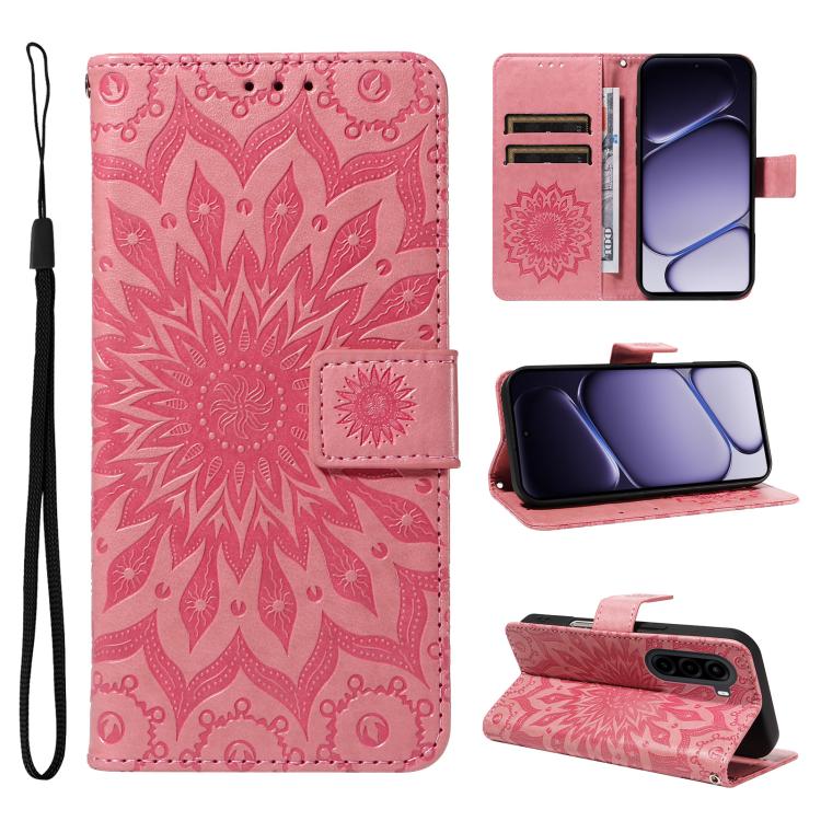 For OnePlus Nord CE6 Lite/Turbo 6X 5G Embossed Sunflower Pattern Flip Leather Phone Case(Pink)
