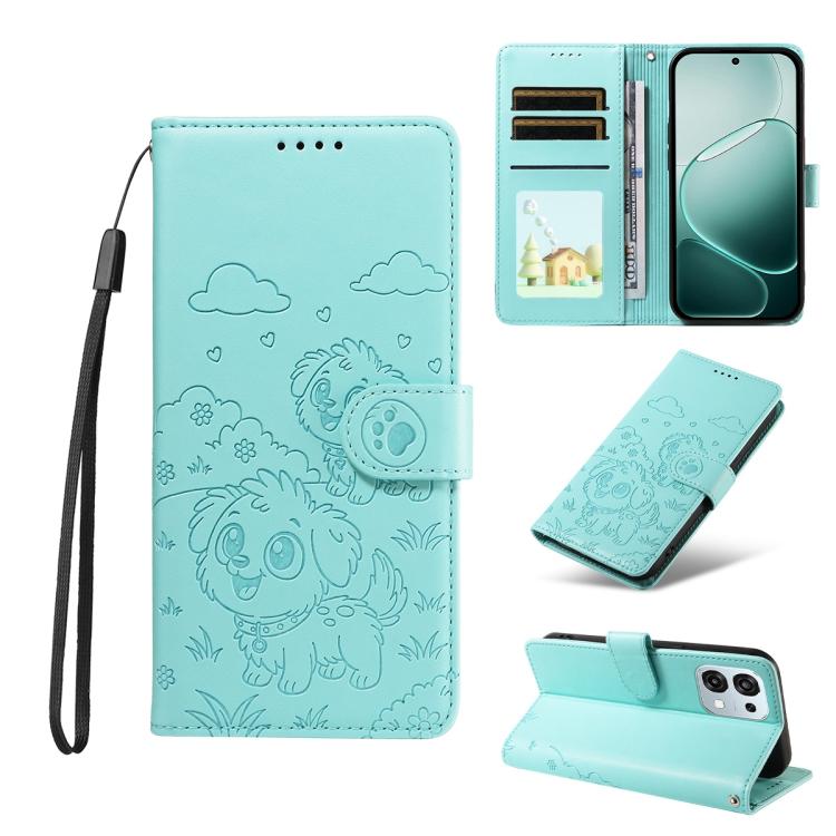 

For OPPO A6 Pro 4G / 5G Global Embossed Heart Dog RFID Blocking Wallet Leather Phone Case(Green)