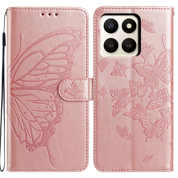 

For Honor X7d 5G Butterfly Flutter Pattern Embossed Leather Phone Case(Rose Gold)