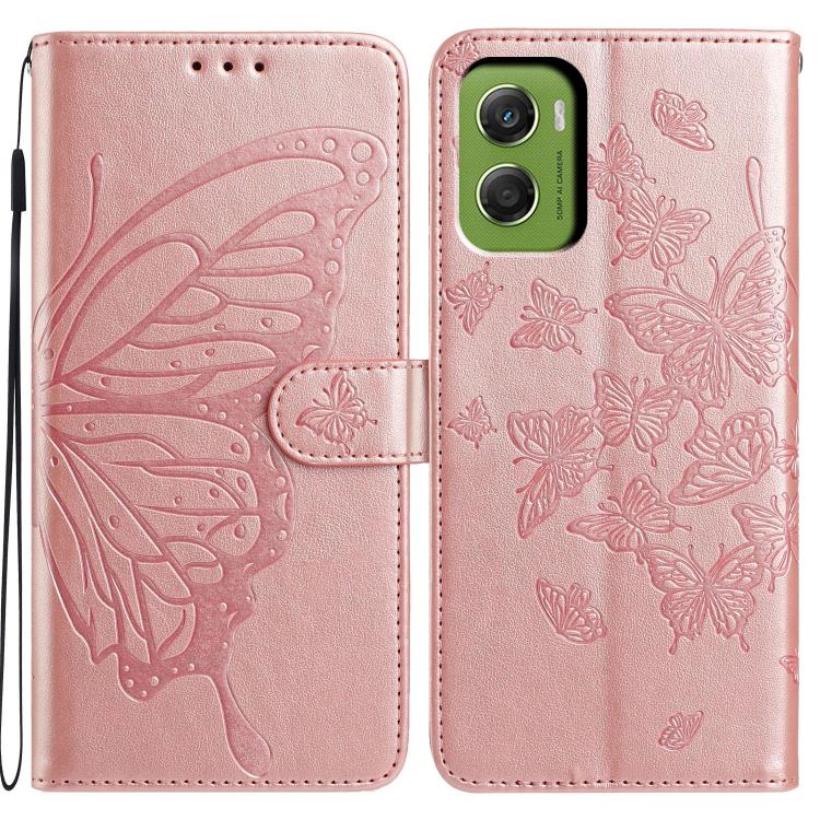 

For Motorola Moto G06 4G Butterfly Flutter Pattern Embossed Leather Phone Case(Rose Gold)