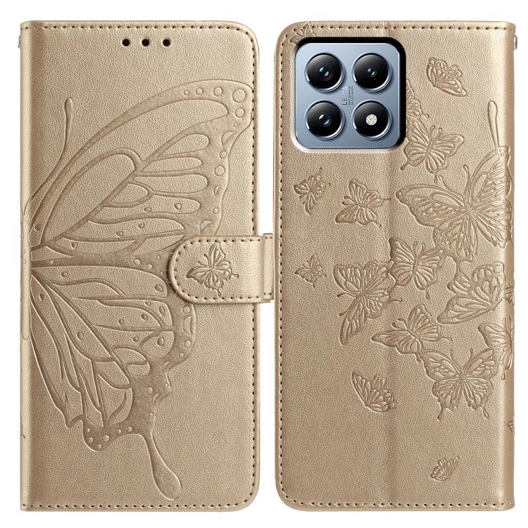 

For Xiaomi 15T 5G Butterfly Flutter Pattern Embossed Leather Phone Case(Gold)