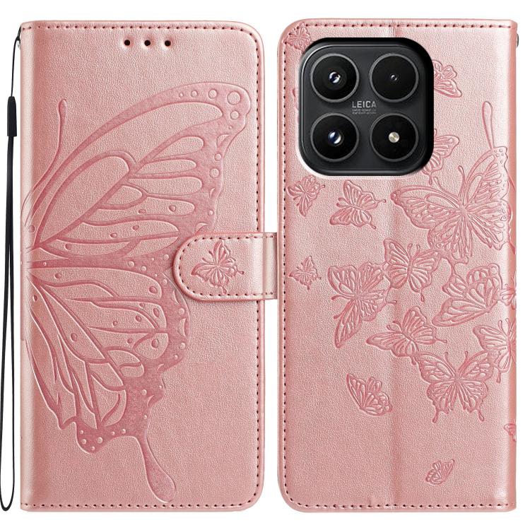 

For Xiaomi 17 Butterfly Flutter Pattern Embossed Leather Phone Case(Rose Gold)