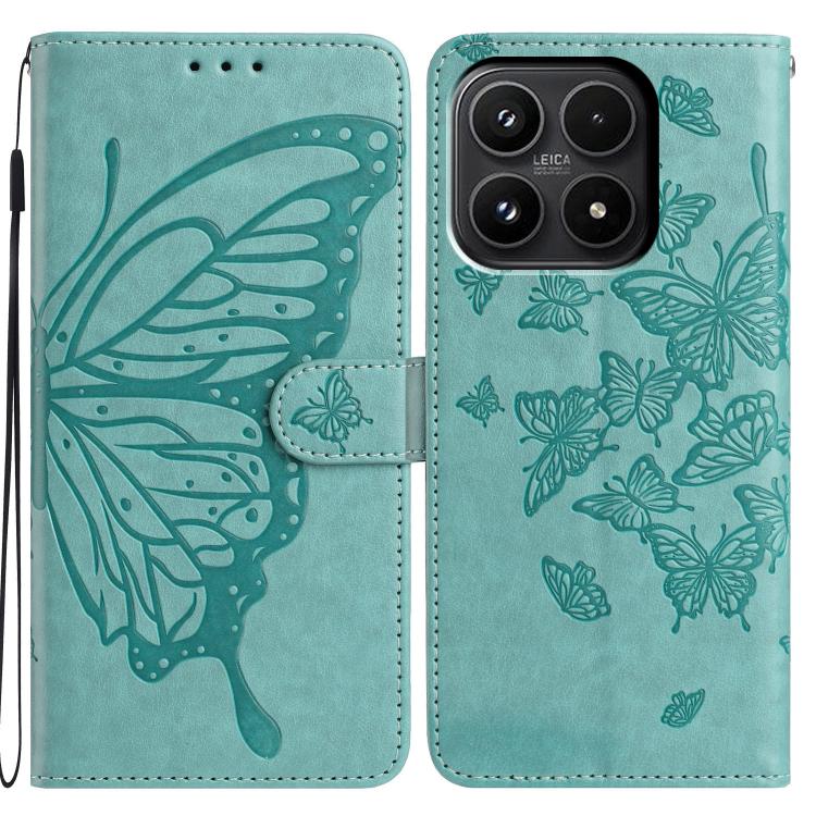 

For Xiaomi 17 Butterfly Flutter Pattern Embossed Leather Phone Case(Green)