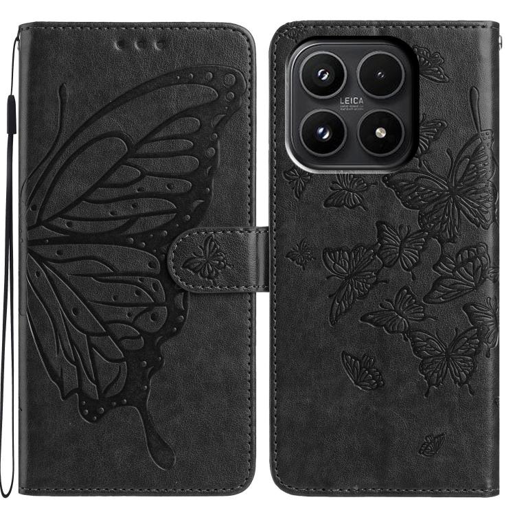 

For Xiaomi 17 Butterfly Flutter Pattern Embossed Leather Phone Case(Black)