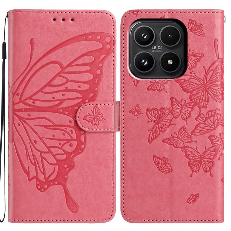 

For Xiaomi 17 Butterfly Flutter Pattern Embossed Leather Phone Case(Rose Red)