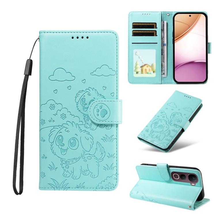 

For vivo Y400 Pro / V40e 5G Embossed Heart Dog RFID Blocking Wallet Leather Phone Case(Green)