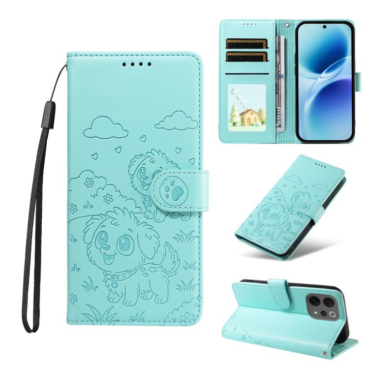 

For vivo V70 5G Global / S50 5G Embossed Heart Dog RFID Blocking Wallet Leather Phone Case(Green)