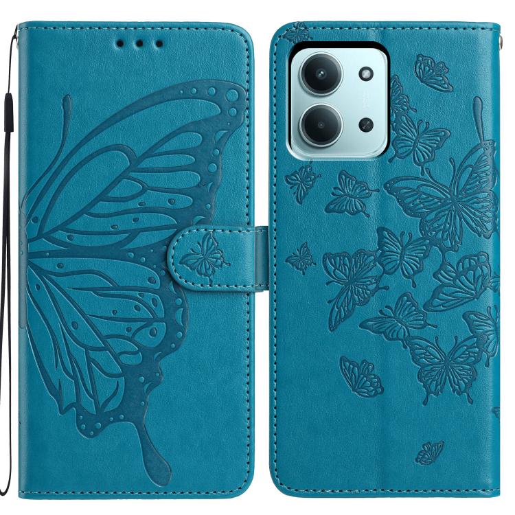 

For Redmi 15C 5G / 4G EU 173mm Butterfly Flutter Pattern Embossed Leather Phone Case(Blue)