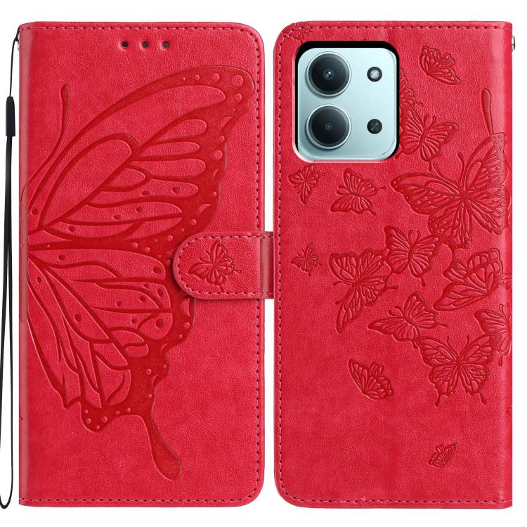 

For Redmi 15C 5G / 4G EU 173mm Butterfly Flutter Pattern Embossed Leather Phone Case(Red)