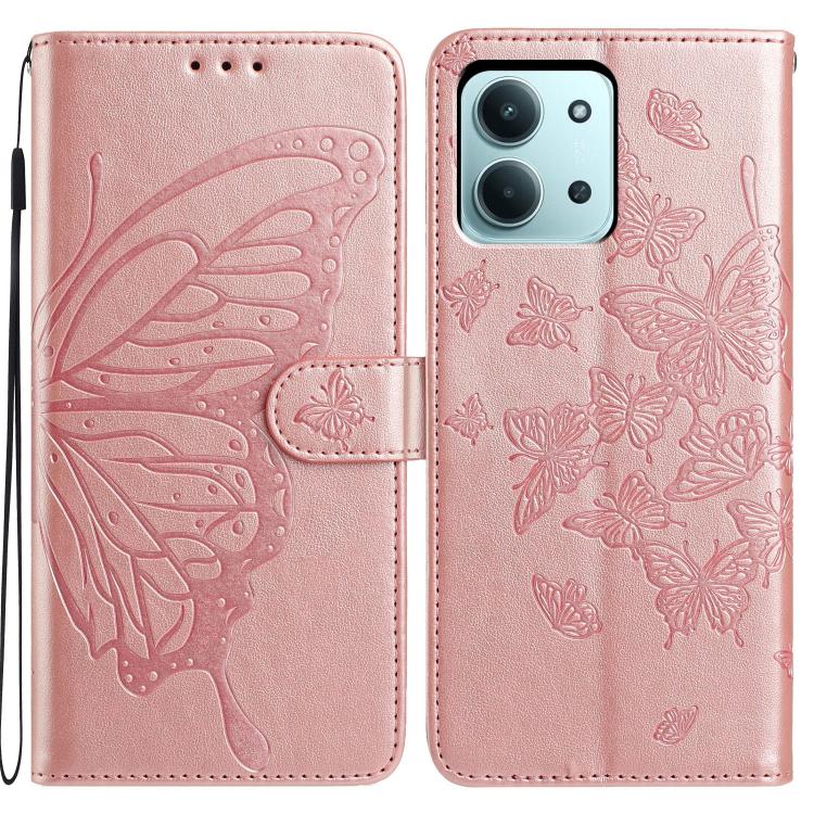 

For Redmi 15C 5G / 4G Global 171mm Butterfly Flutter Pattern Embossed Leather Phone Case(Rose Gold)